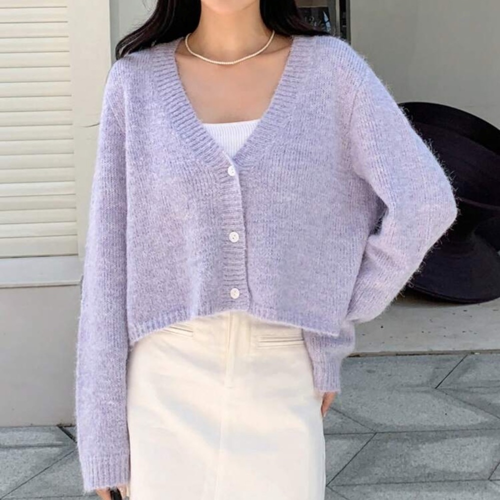 Lavender V-Neck Button-Up Sweater